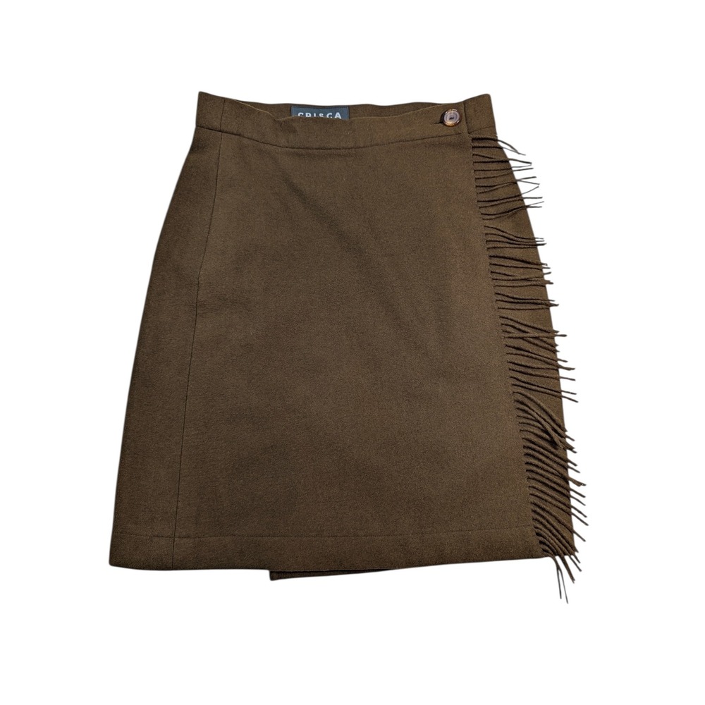 CRISCA Brown Wool Angora Blend Fringe Wrap Skirt Size 38 Made in Germany‎